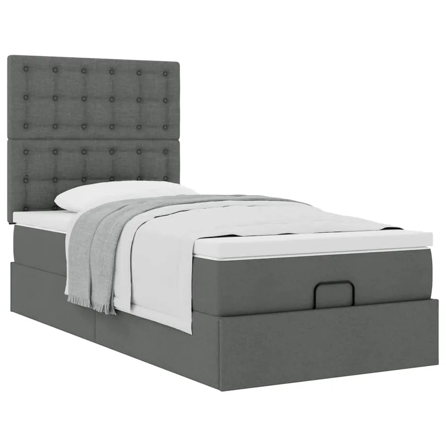 Cadre de lit ottoman avec matelas gris foncé 100x200 cm tissu - 5