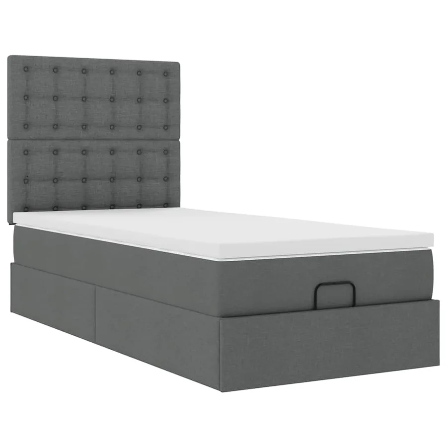 Cadre de lit ottoman avec matelas gris foncé 100x200 cm tissu - 6