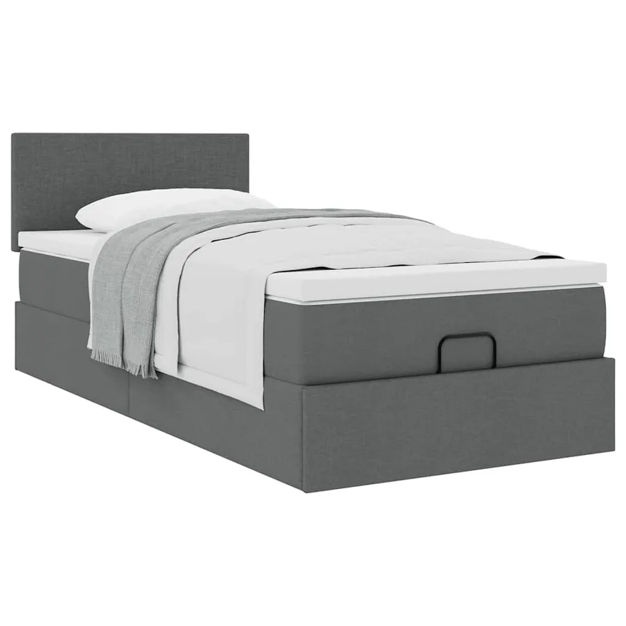 Cadre de lit ottoman avec matelas gris foncé 100x200 cm tissu - 4