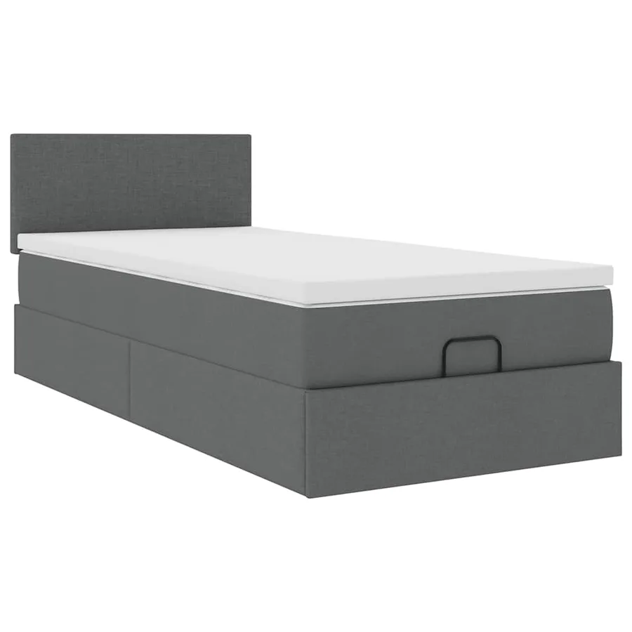 Cadre de lit ottoman avec matelas gris foncé 100x200 cm tissu - 6