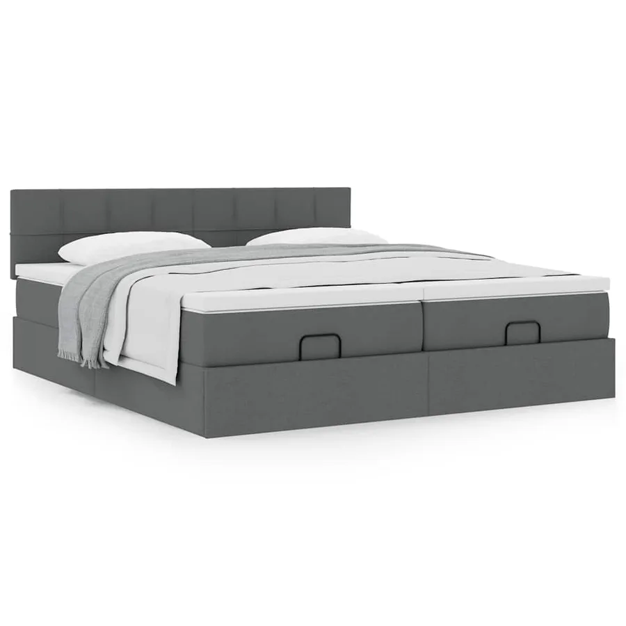 Cadre de lit ottoman avec matelas gris foncé 200x200cm tissu - 4