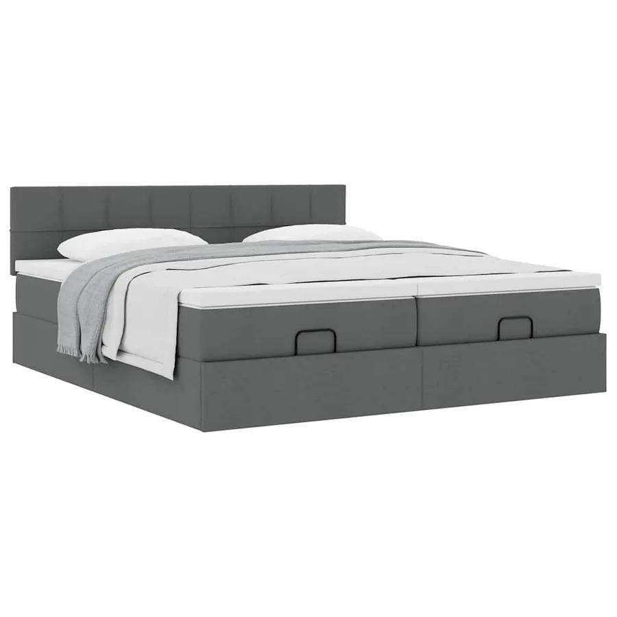 Cadre de lit ottoman avec matelas gris foncé 200x200cm tissu - 5