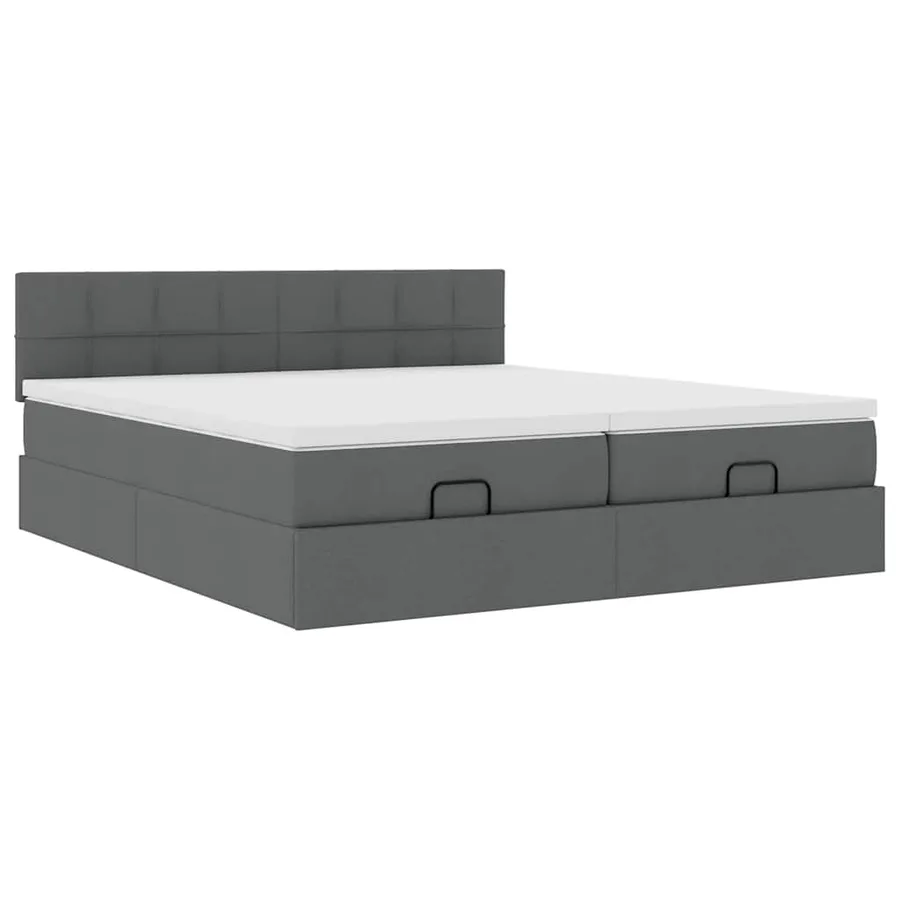Cadre de lit ottoman avec matelas gris foncé 200x200cm tissu - 6