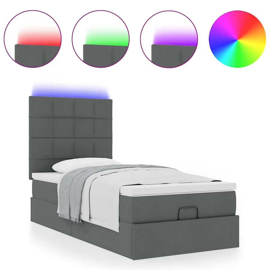 Cadre de lit ottoman avec matelas gris foncé 100x200 cm tissu - 5