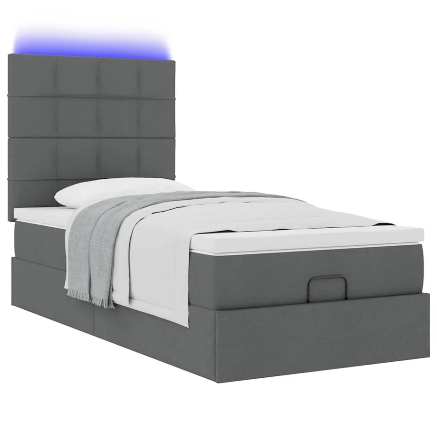 Cadre de lit ottoman avec matelas gris foncé 100x200 cm tissu - 6