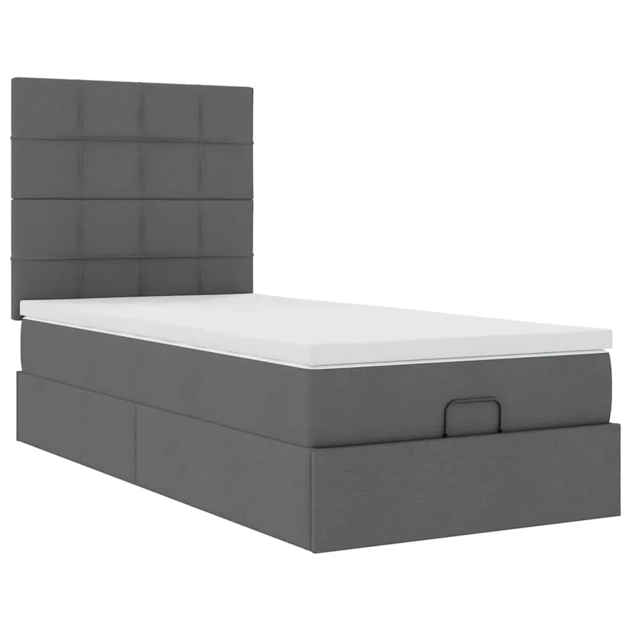 Cadre de lit ottoman avec matelas gris foncé 100x200 cm tissu - 7