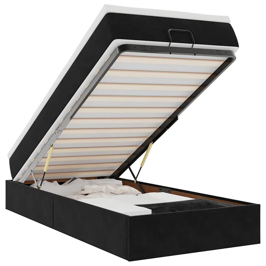 Cadre de lit ottoman avec matelas noir 100x200cm velours - 2