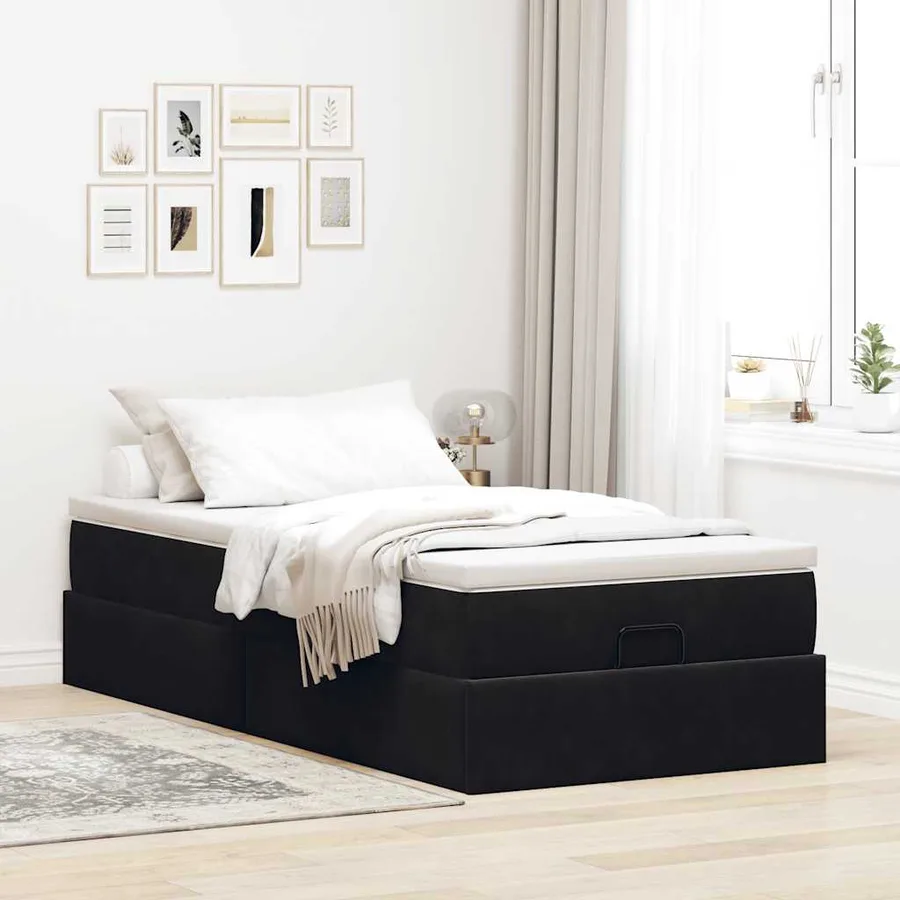 Cadre de lit ottoman avec matelas noir 100x200cm velours - 3