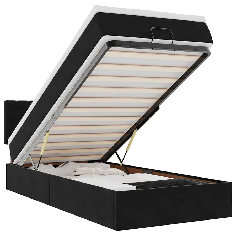 Cadre de lit ottoman avec matelas noir 100x200cm velours - 2