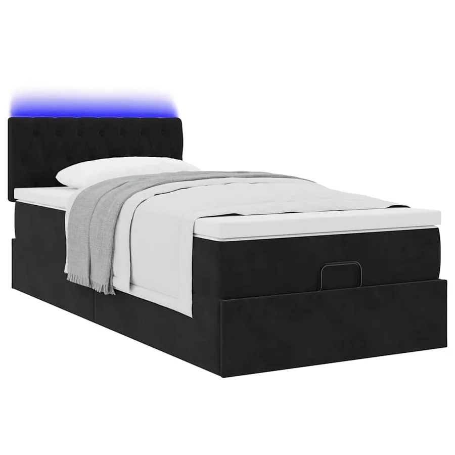 Cadre de lit ottoman avec matelas noir 100x200cm velours - 3