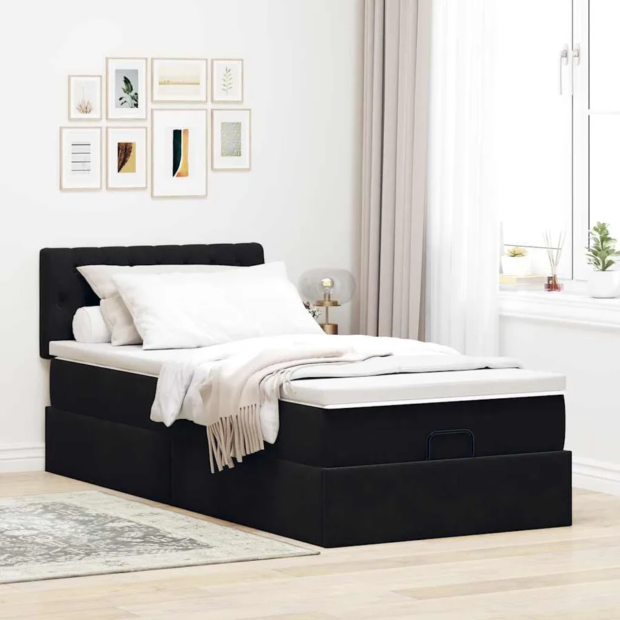 Cadre de lit ottoman avec matelas noir 100x200cm velours - 4
