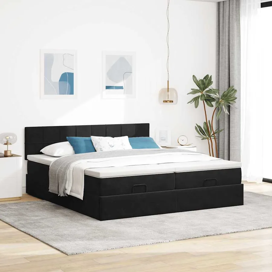 Cadre de lit ottoman avec matelas noir 200x200cm velours - 3