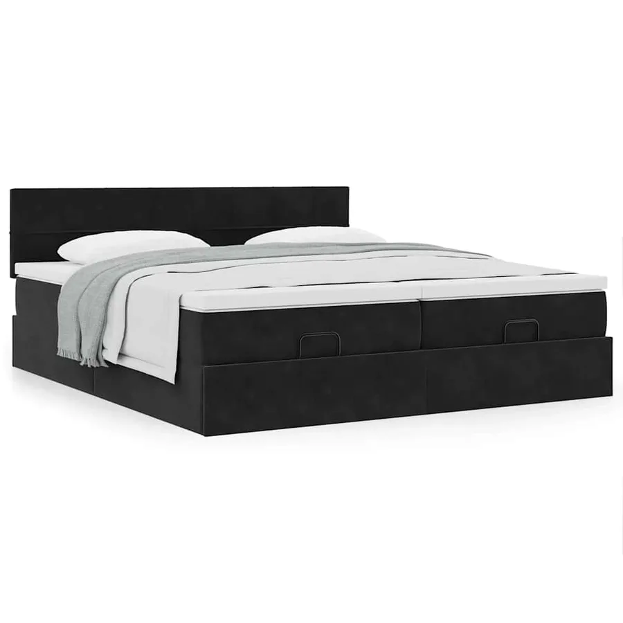 Cadre de lit ottoman avec matelas noir 200x200cm velours - 4