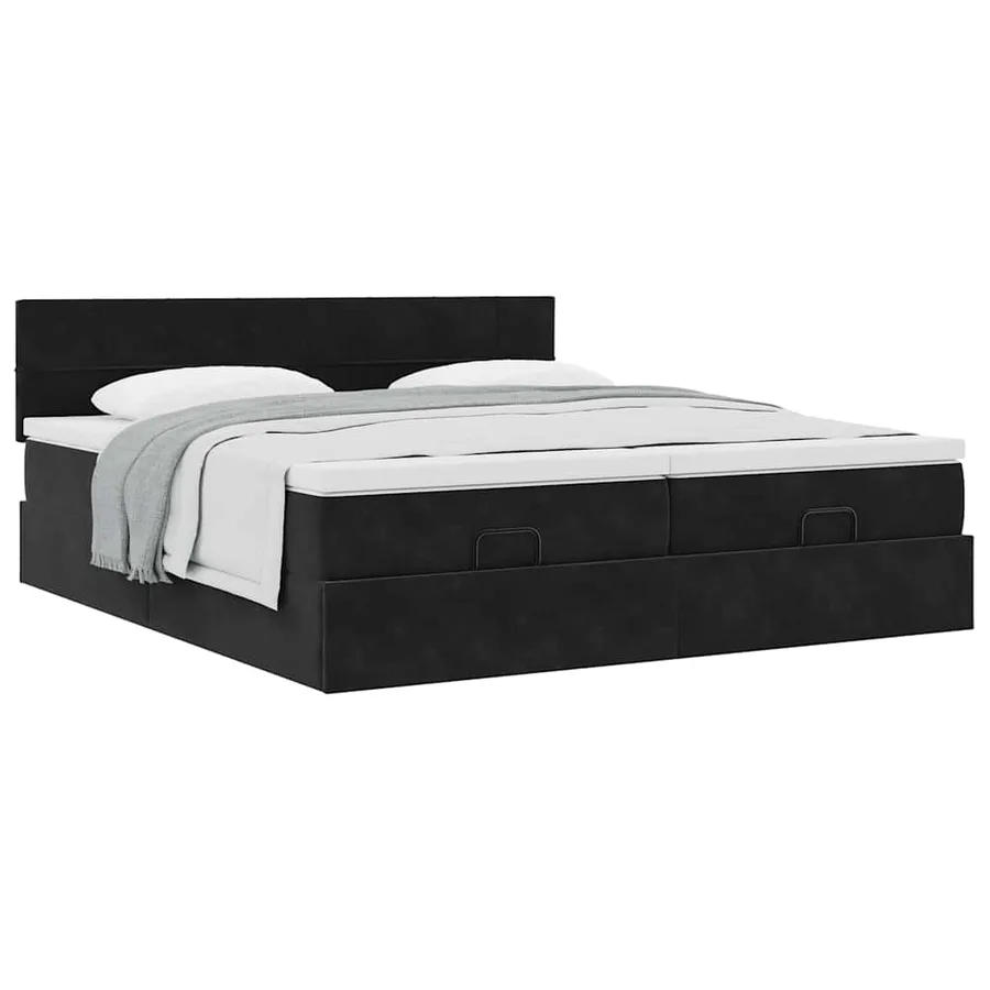 Cadre de lit ottoman avec matelas noir 200x200cm velours - 5