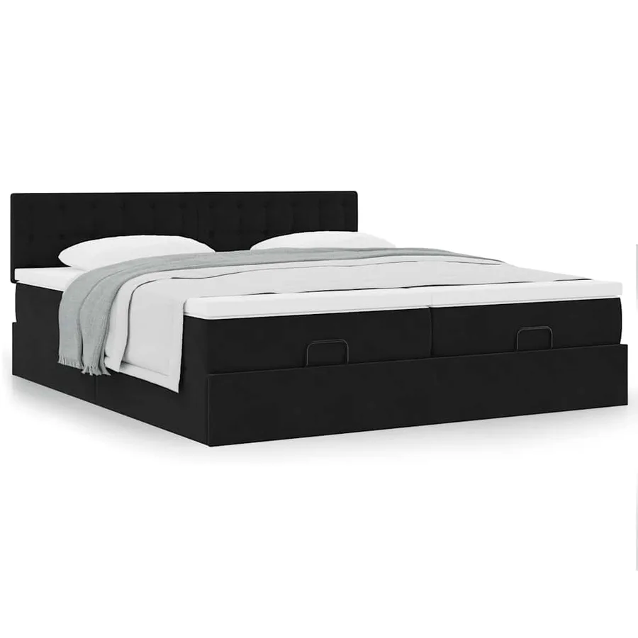 Cadre de lit ottoman avec matelas noir 200x200cm velours - 4