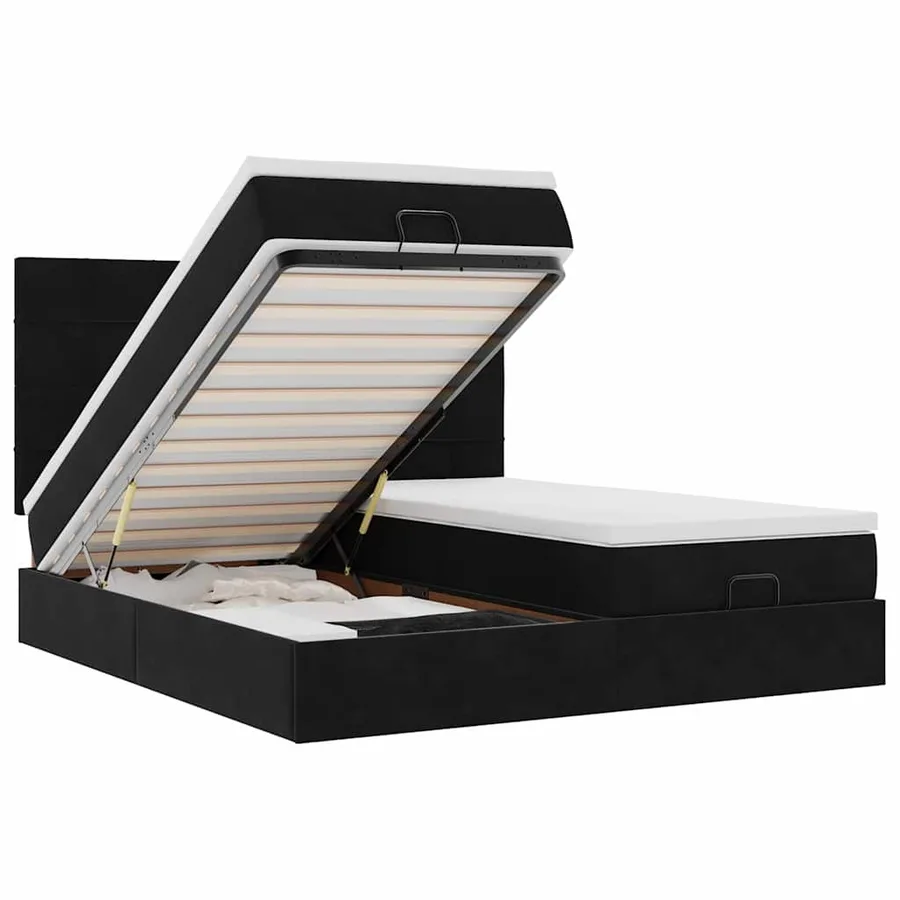 Cadre de lit ottoman avec matelas noir 200x200cm velours - 2