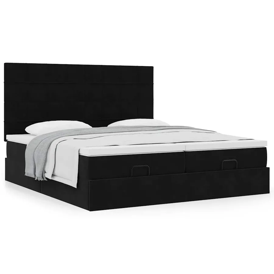 Cadre de lit ottoman avec matelas noir 200x200cm velours - 4