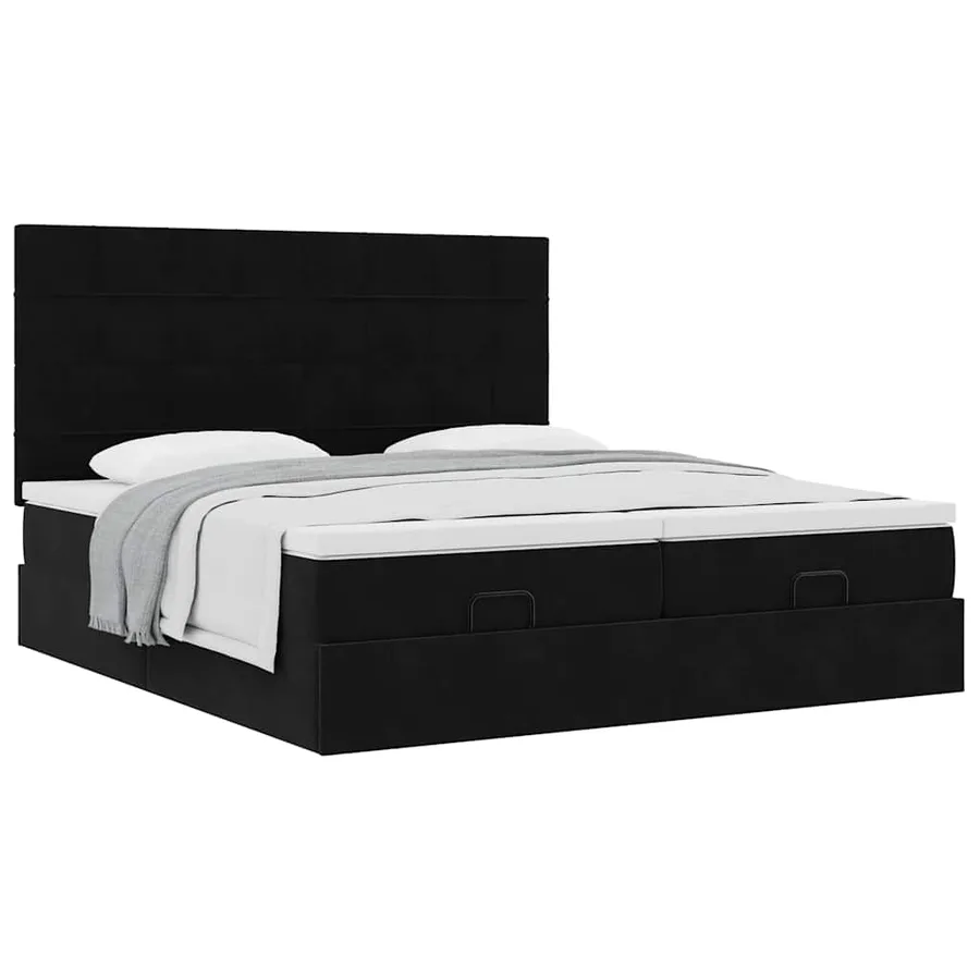Cadre de lit ottoman avec matelas noir 200x200cm velours - 5