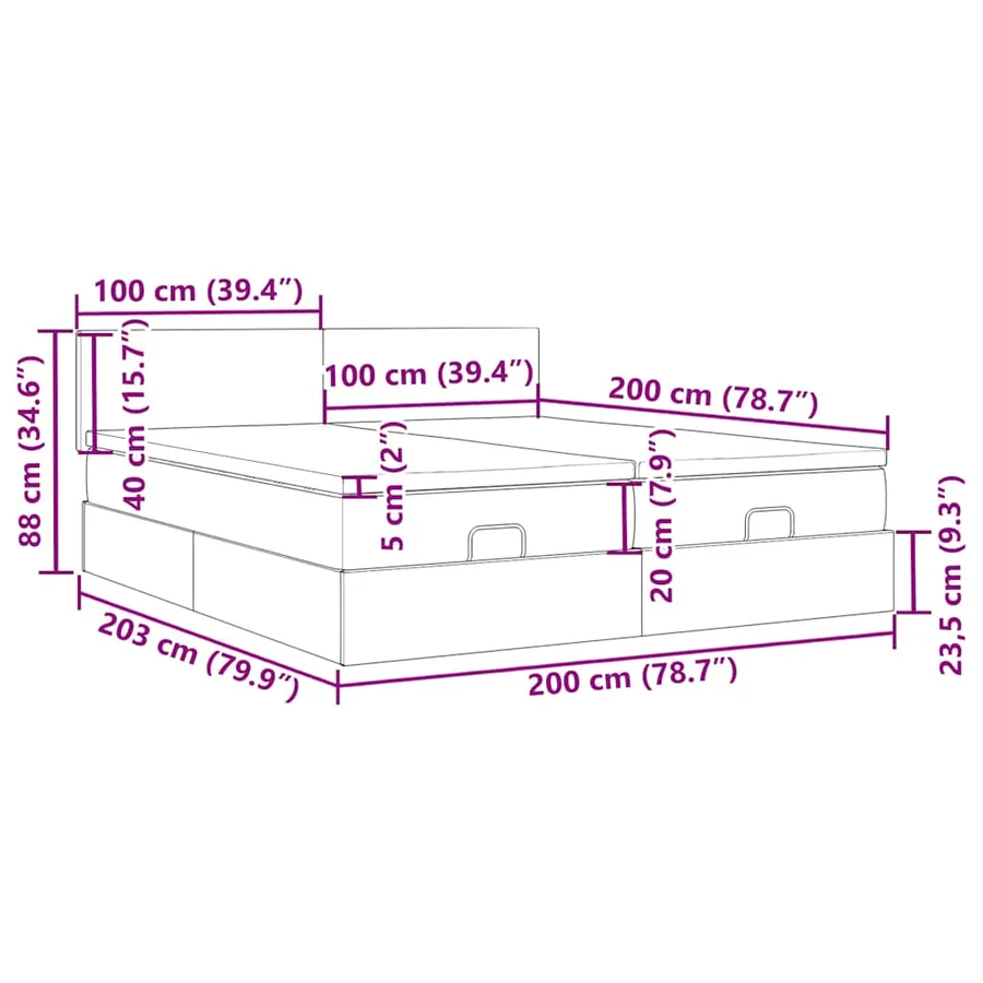 Cadre de lit ottoman avec matelas noir 200x200cm velours - 18