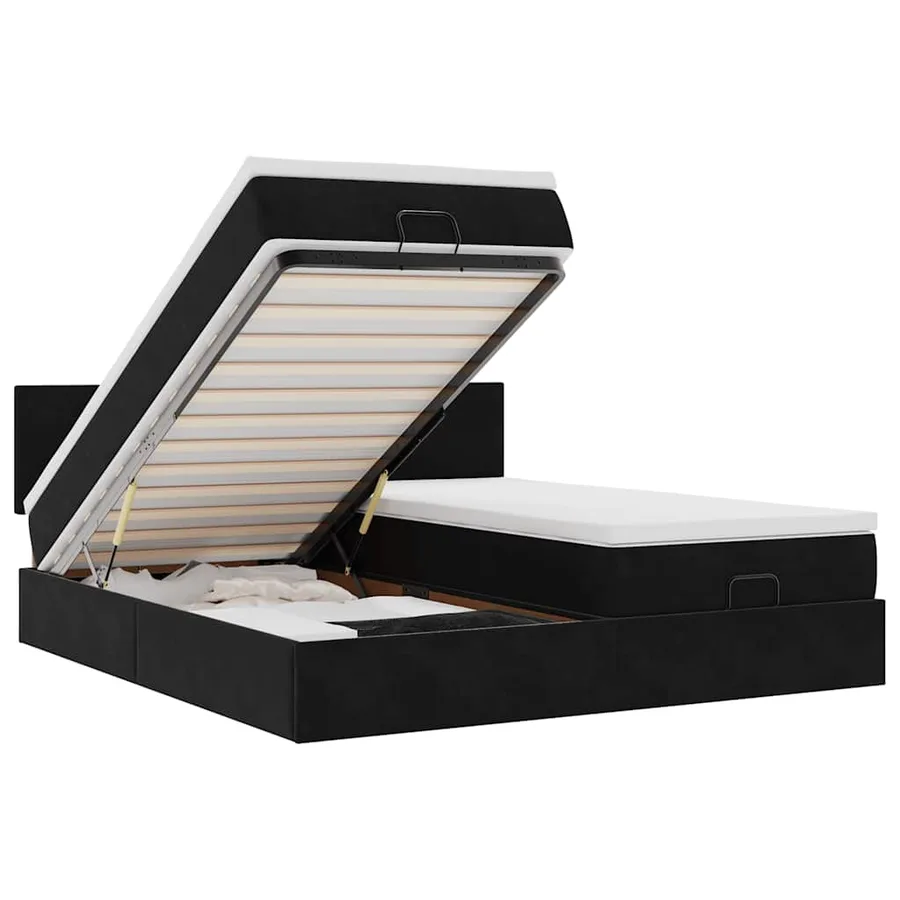 Cadre de lit ottoman avec matelas noir 200x200cm velours - 2