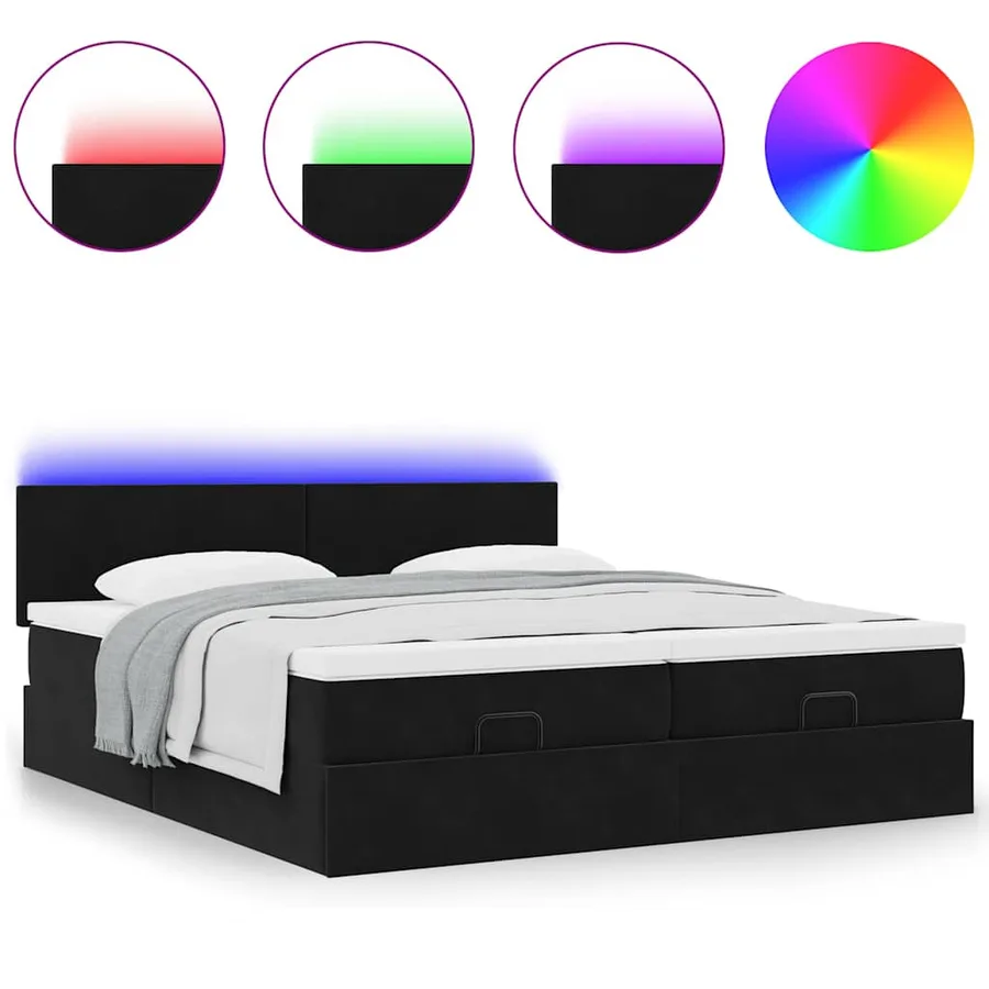 Cadre de lit ottoman avec matelas noir 200x200cm velours - 5