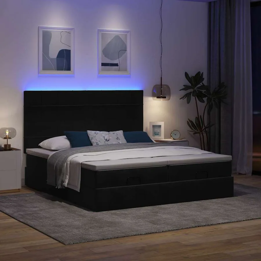 Cadre de lit ottoman avec matelas noir 200x200cm velours - 3