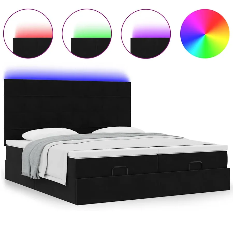 Cadre de lit ottoman avec matelas noir 200x200cm velours - 5