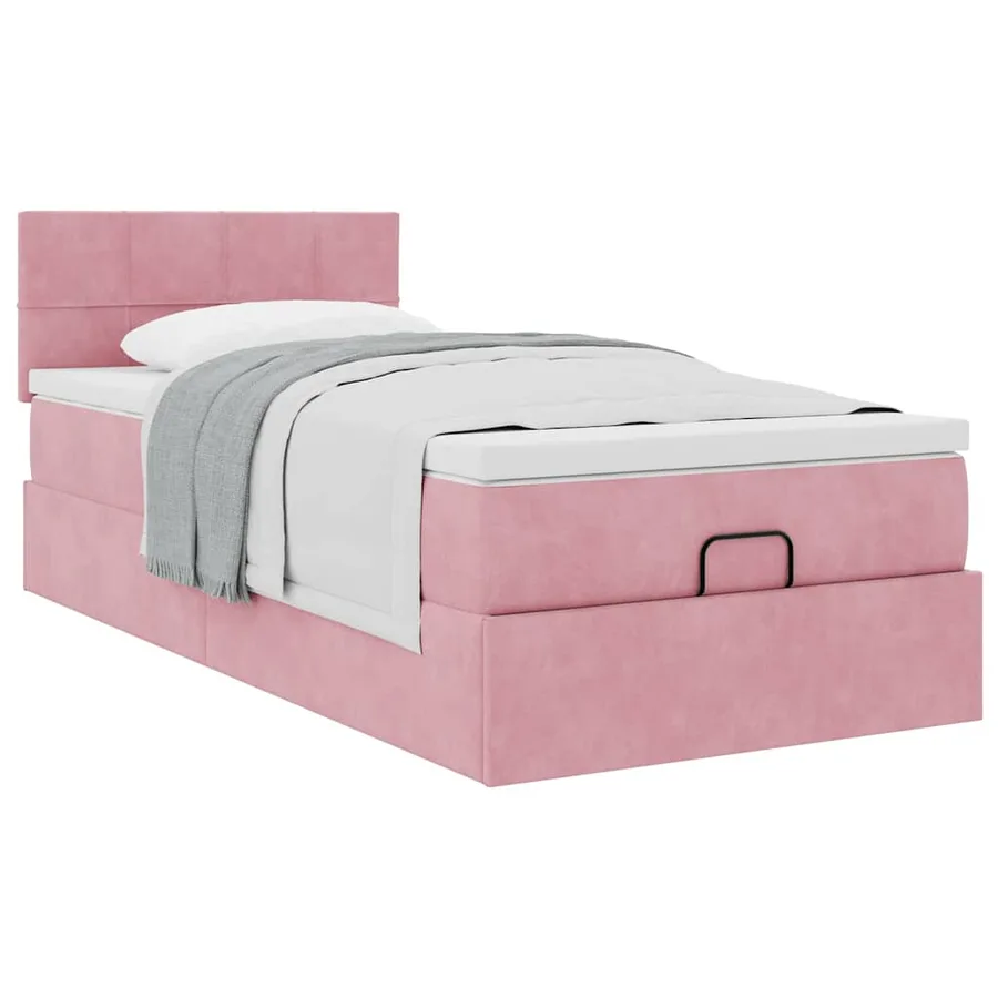 Cadre de lit ottoman avec matelas rose 100x200 cm velours - 4