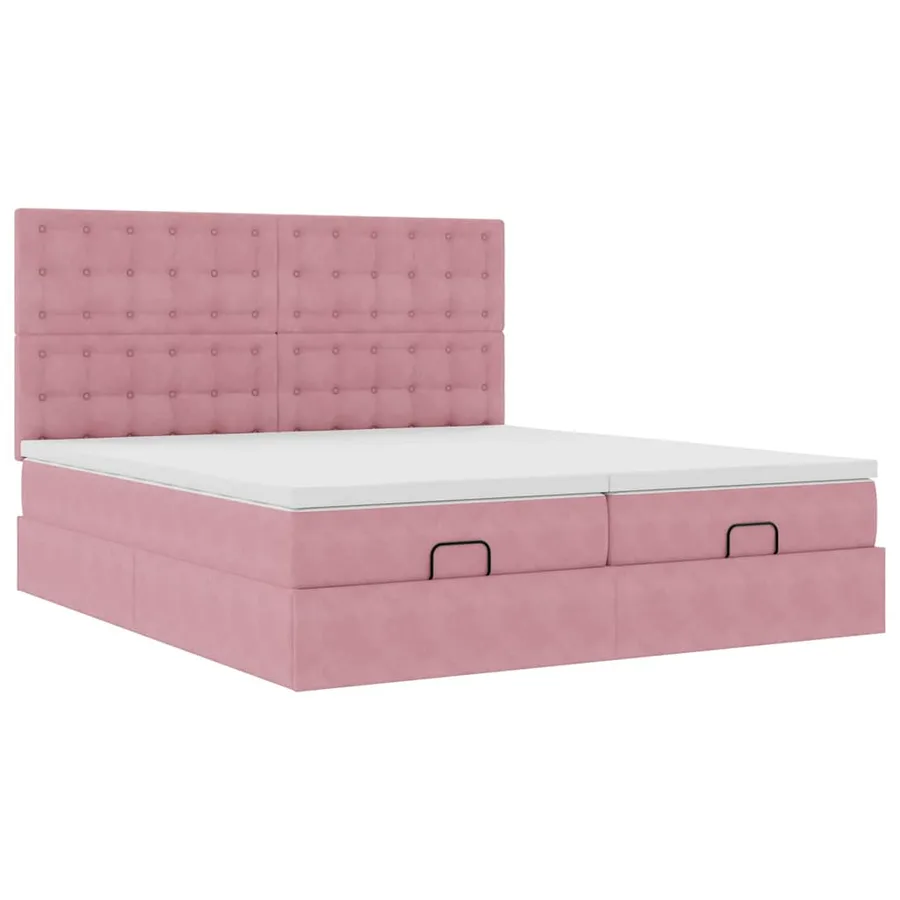 Cadre de lit ottoman avec matelas rose 200x200 cm velours - 6