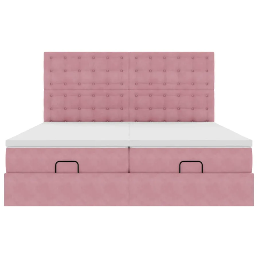Cadre de lit ottoman avec matelas rose 200x200 cm velours - 7