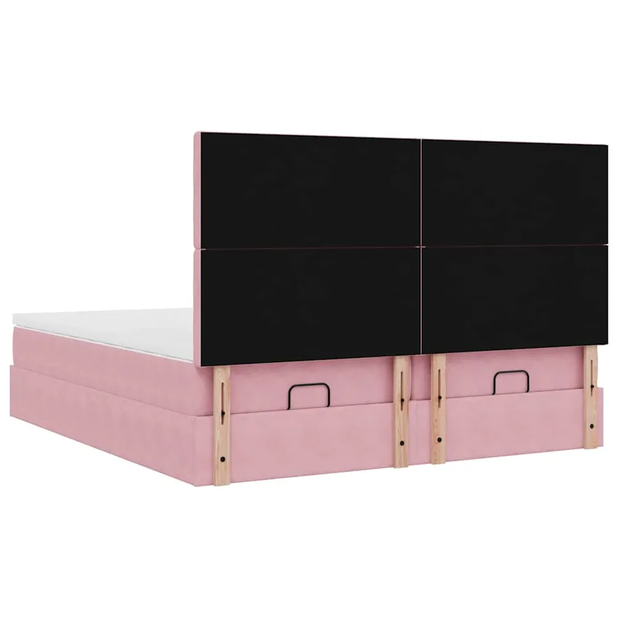 Cadre de lit ottoman avec matelas rose 200x200 cm velours - 9