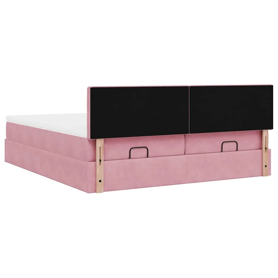 Cadre de lit ottoman avec matelas rose 200x200 cm velours - 12