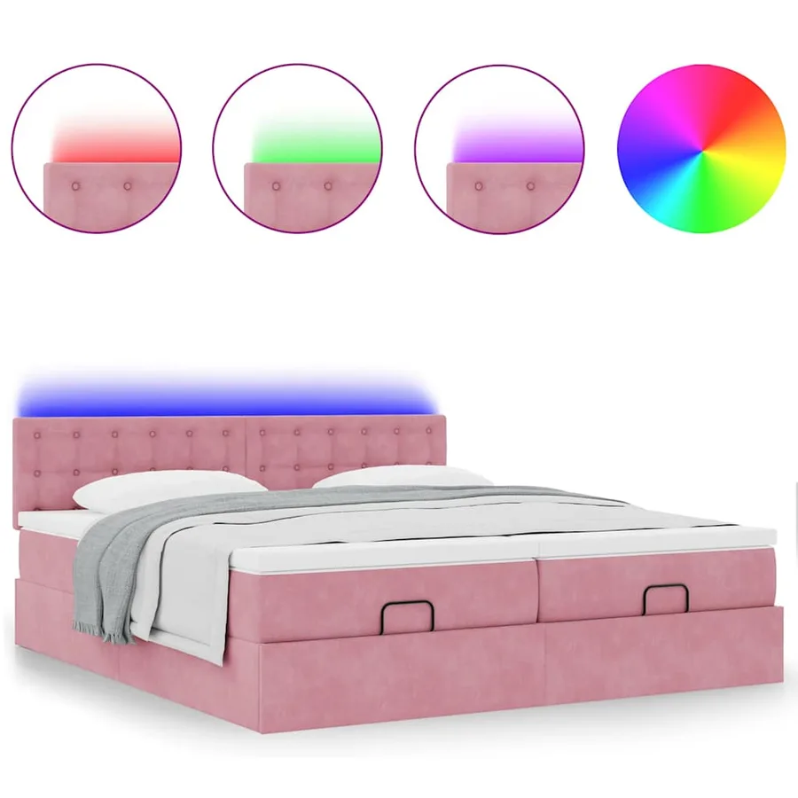 Cadre de lit ottoman avec matelas rose 200x200 cm velours - 5