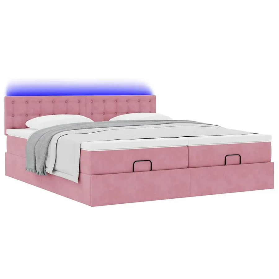 Cadre de lit ottoman avec matelas rose 200x200 cm velours - 6