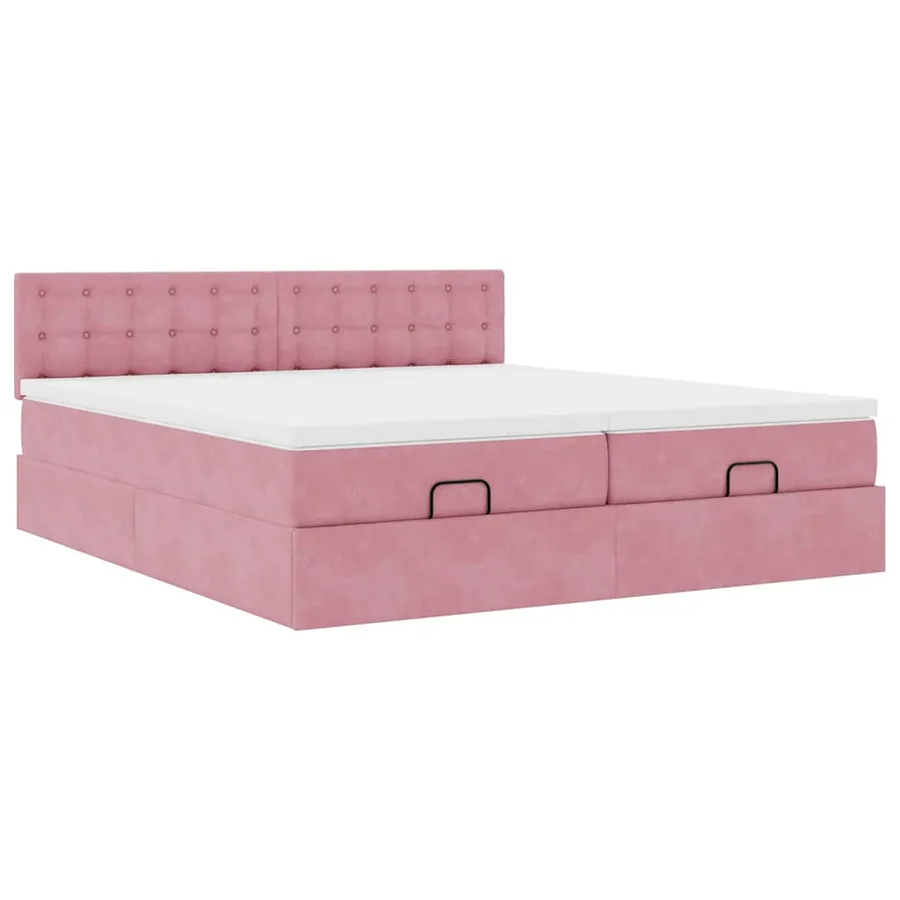 Cadre de lit ottoman avec matelas rose 200x200 cm velours - 7