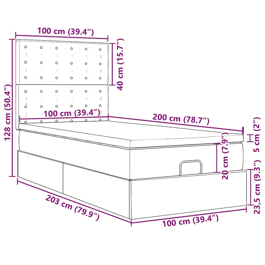 Cadre de lit ottoman avec matelas rose 100x200 cm velours - 18