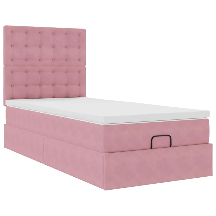 Cadre de lit ottoman avec matelas rose 100x200 cm velours - 7
