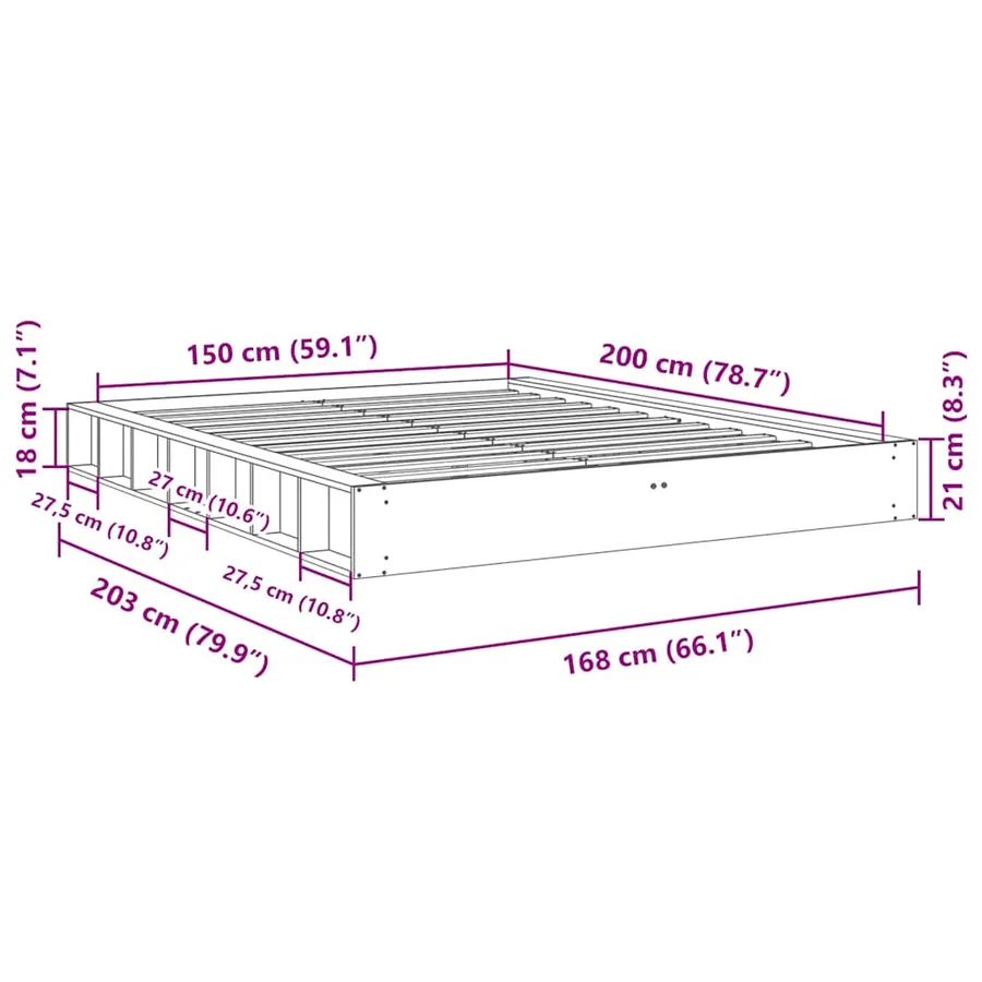 Cadre de lit sans matelas 150x200 cm bois massif de chêne - 11