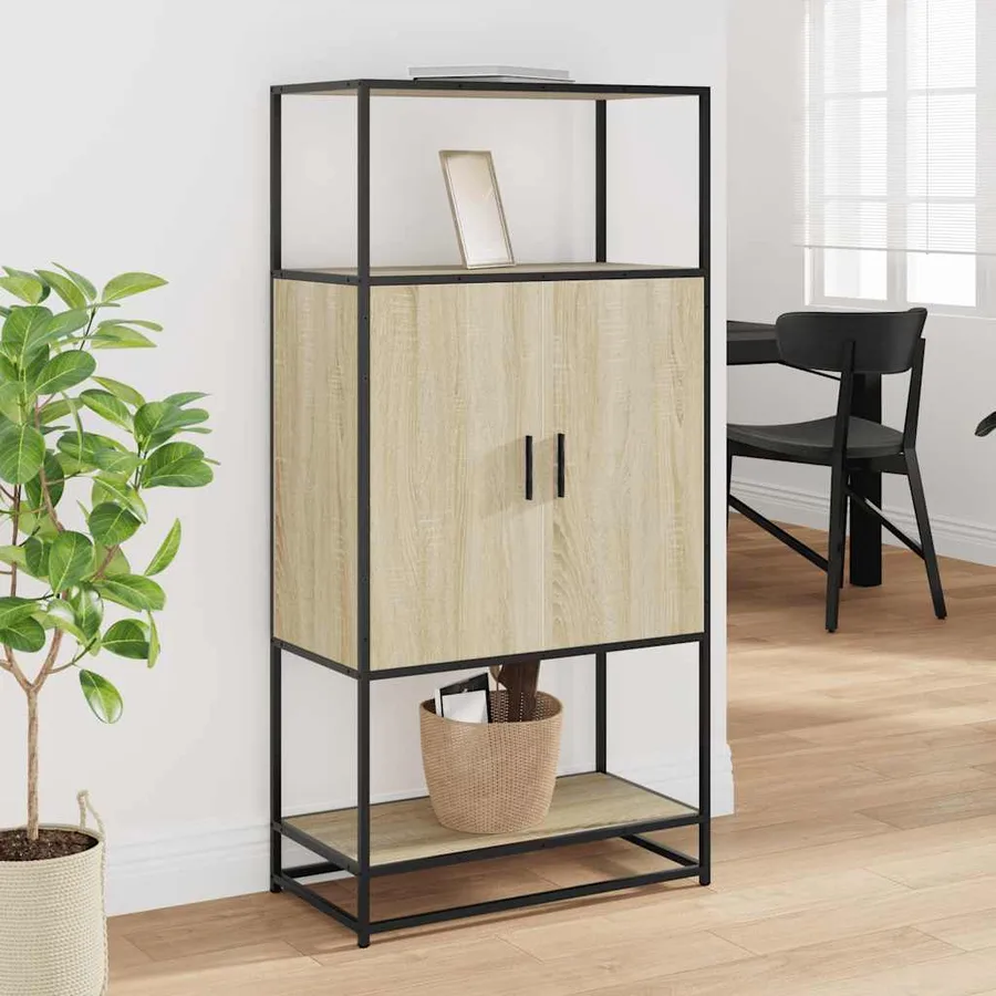 Buffet haut chêne sonoma 68x35x139 cm bois d'ingénierie métal - 3