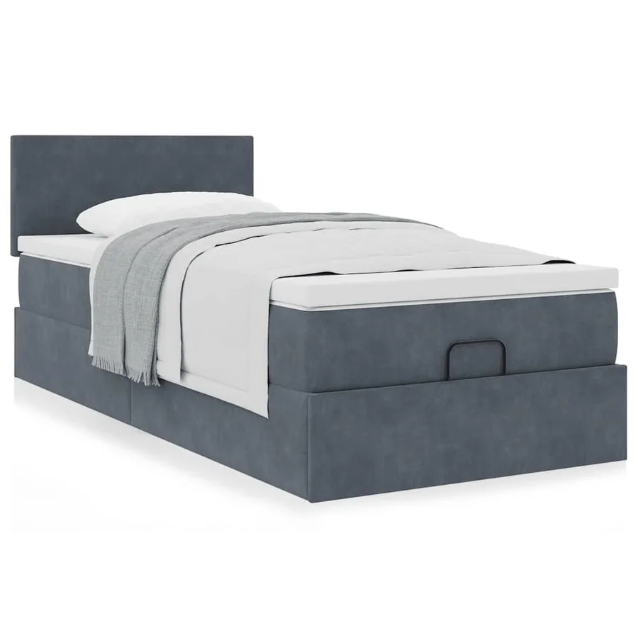 Cadre de lit ottoman avec matelas gris foncé 100x200 cm velours - 4