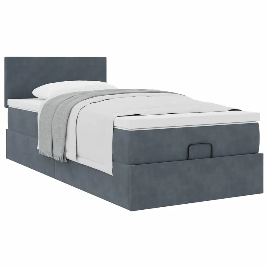 Cadre de lit ottoman avec matelas gris foncé 100x200 cm velours - 5