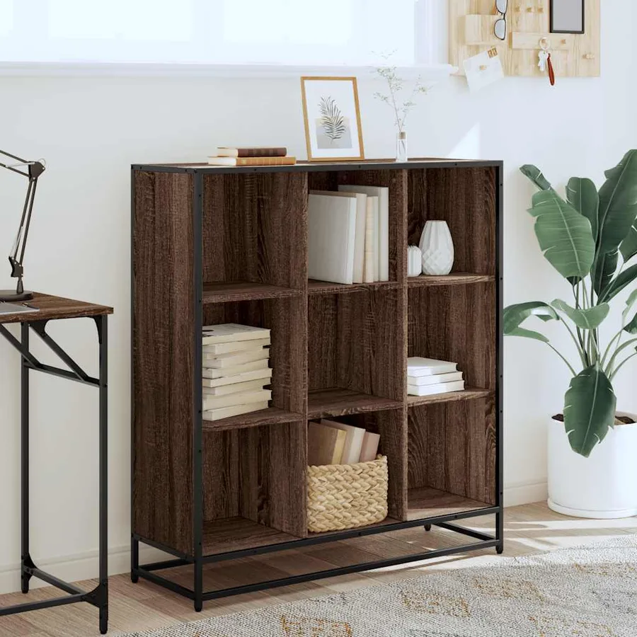 Bibliothèque chêne marron 97,5x33x107,5cm bois ingénierie métal - 3