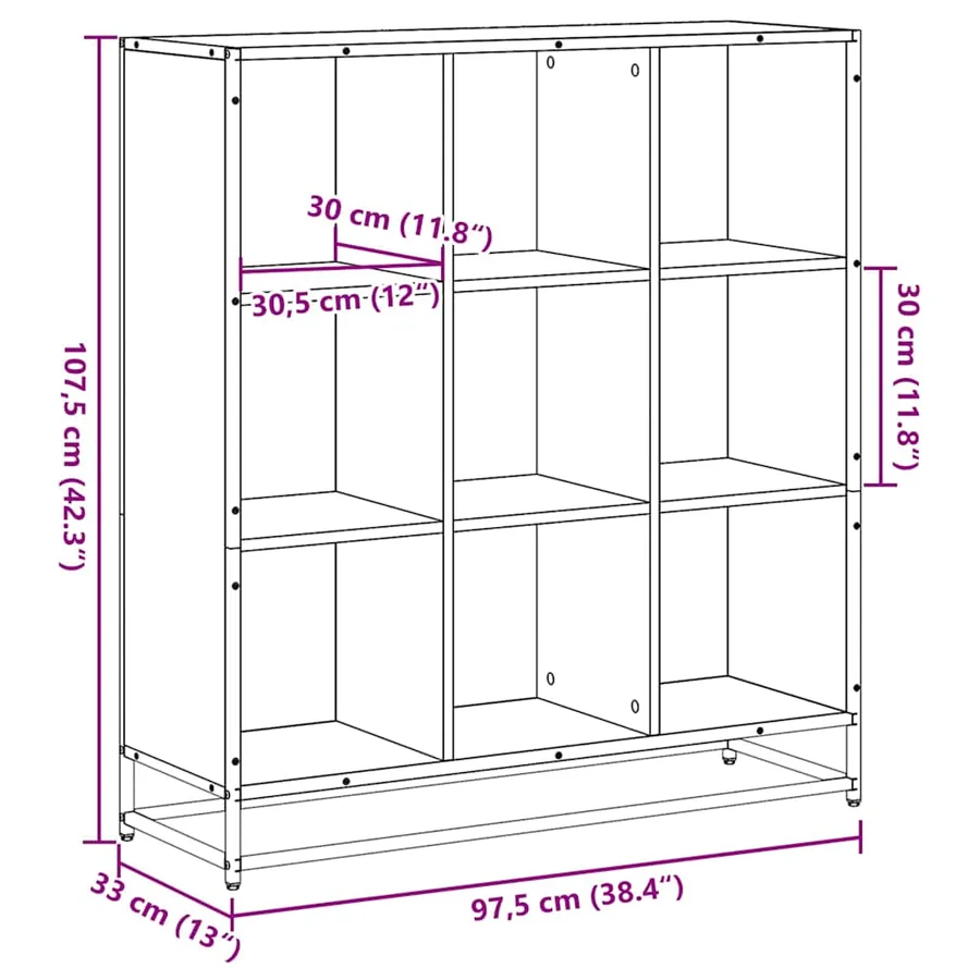 Bibliothèque chêne marron 97,5x33x107,5cm bois ingénierie métal - 9