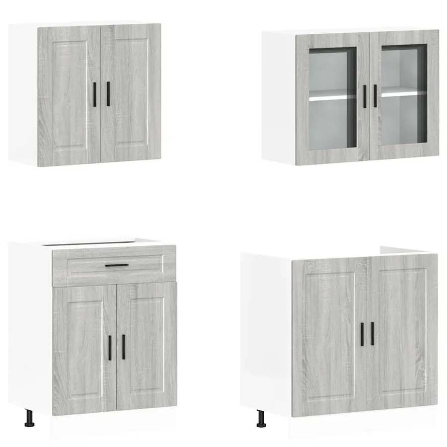 Ensemble de 4 meubles de cuisine "Porto" en bois d'ingénierie Sonoma gris - 4