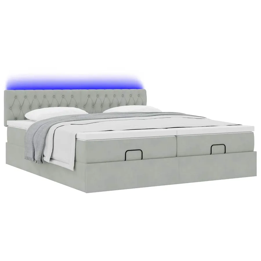 Cadre de lit ottoman avec matelas gris clair 200x200 cm velours - 6