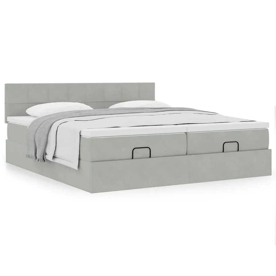 Cadre de lit ottoman avec matelas gris clair 200x200 cm velours - 4
