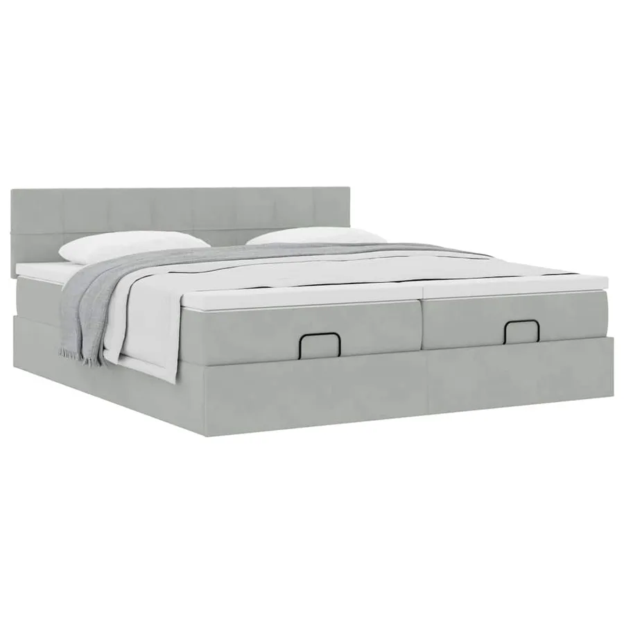 Cadre de lit ottoman avec matelas gris clair 200x200 cm velours - 5