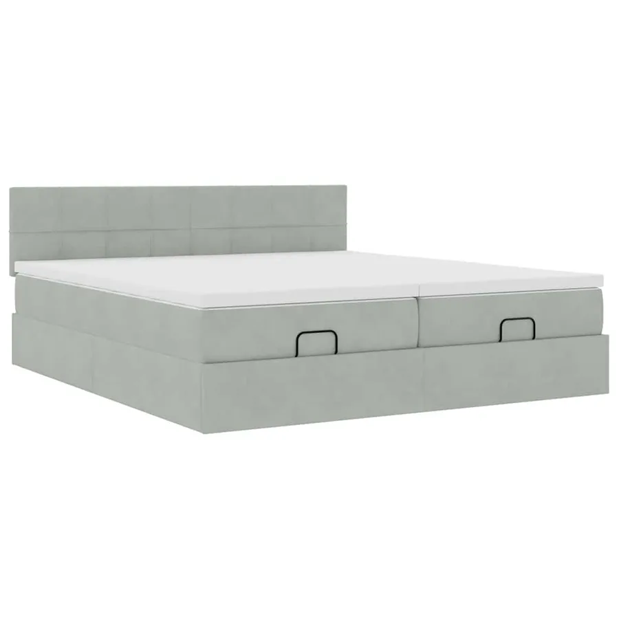 Cadre de lit ottoman avec matelas gris clair 200x200 cm velours - 6
