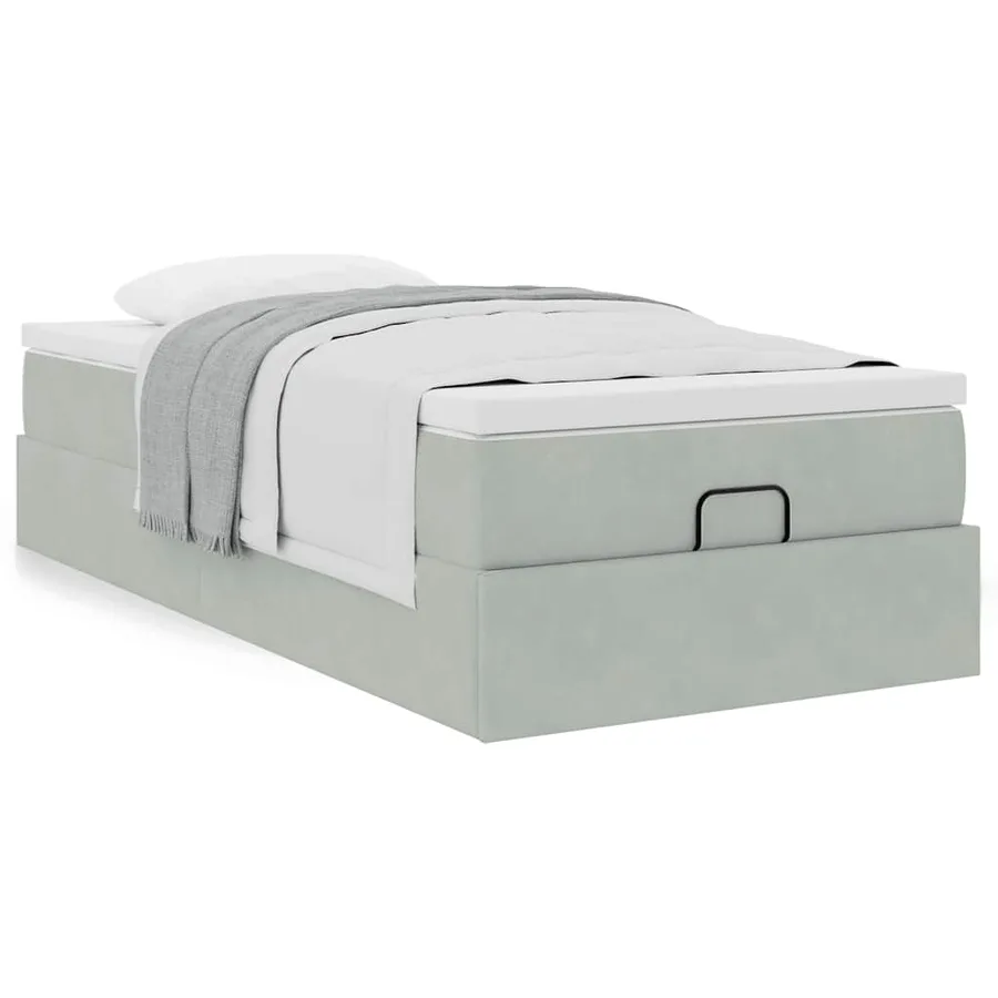 Cadre de lit ottoman et matelas gris clair 100x200 cm velours - 4