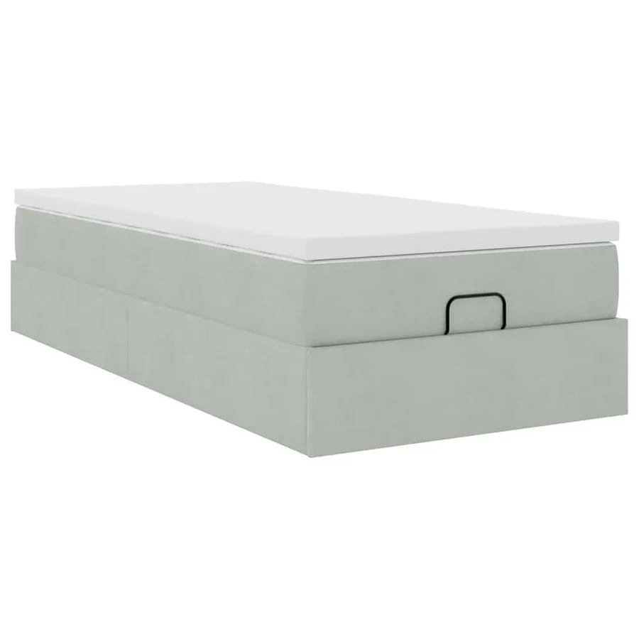 Cadre de lit ottoman et matelas gris clair 100x200 cm velours - 6